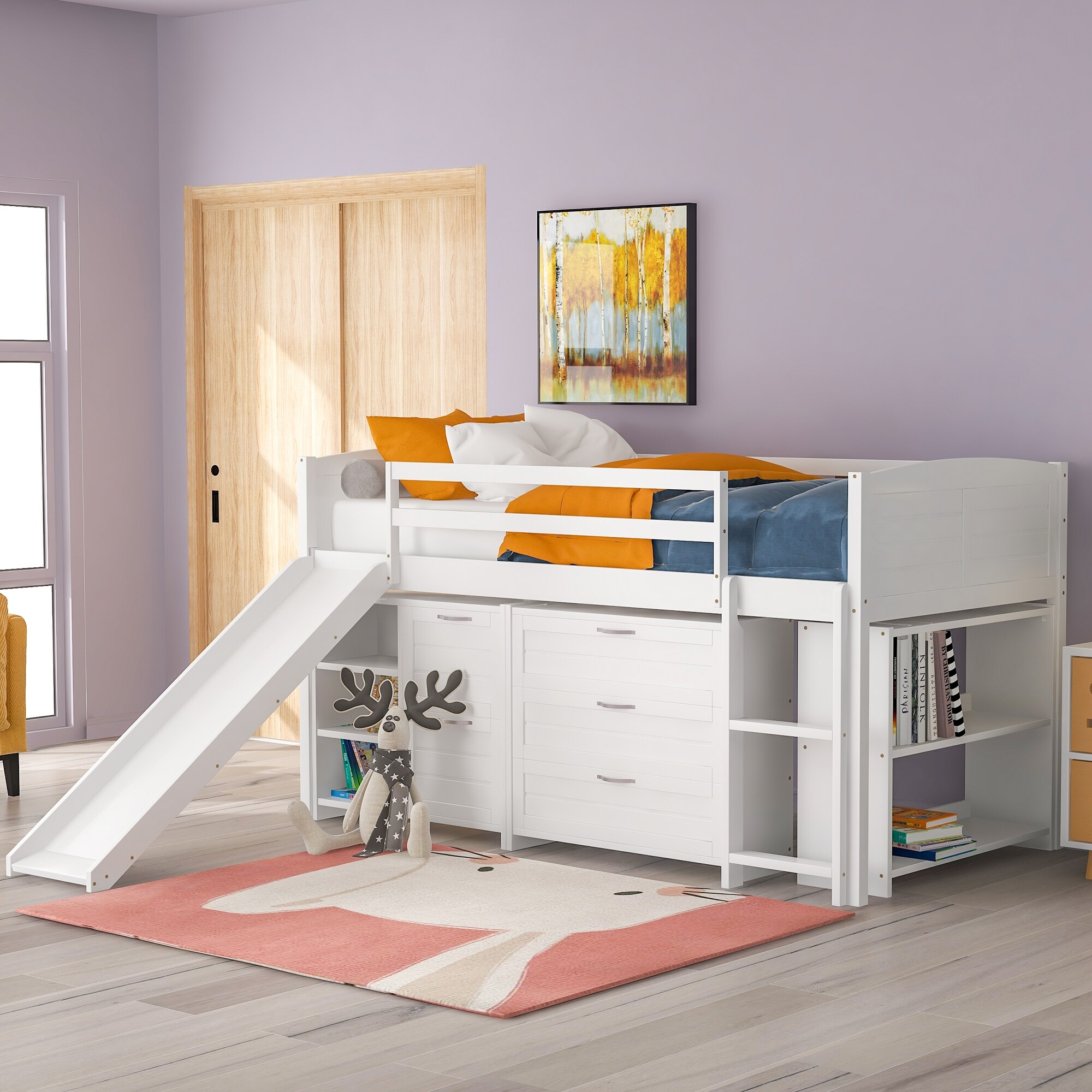 White low loft outlet bed with storage